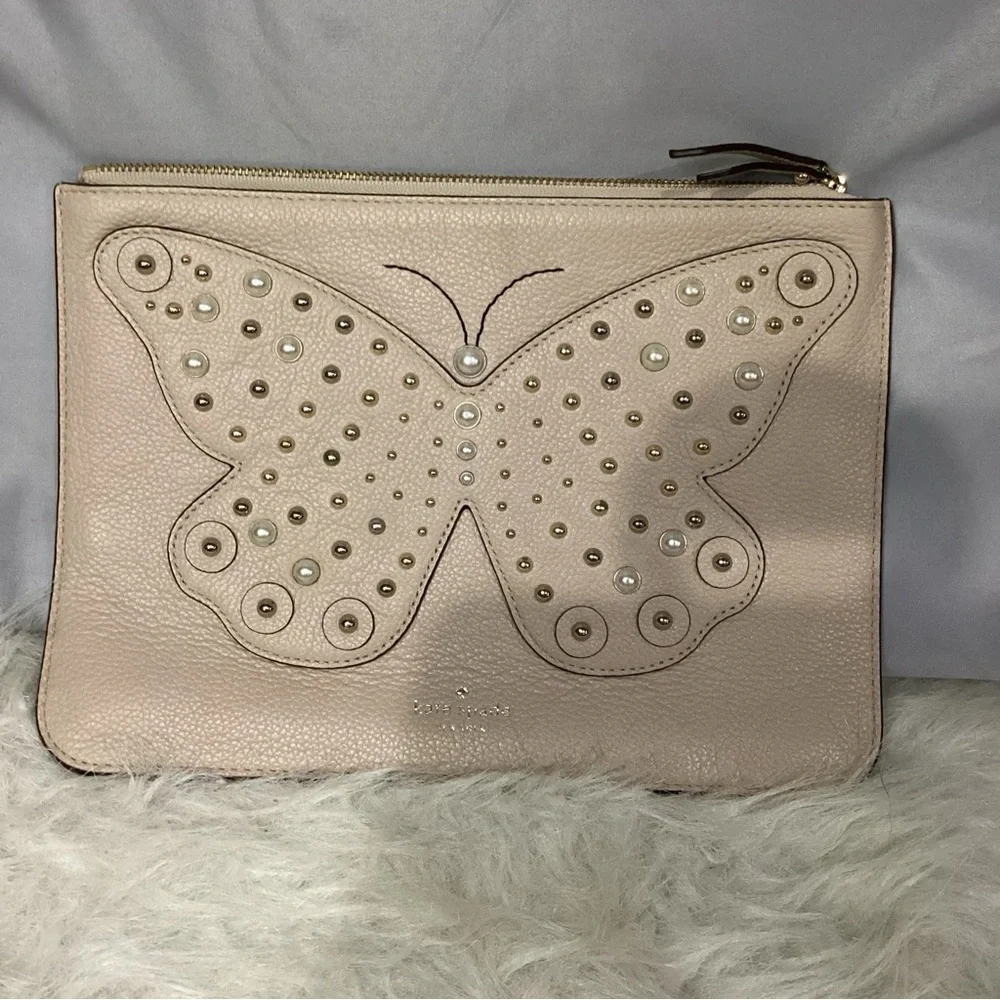 Kate Spade Gia Larchmont Ave Butterfly Leather Clutch Pouch EUC Beautiful - Picture 1 of 8